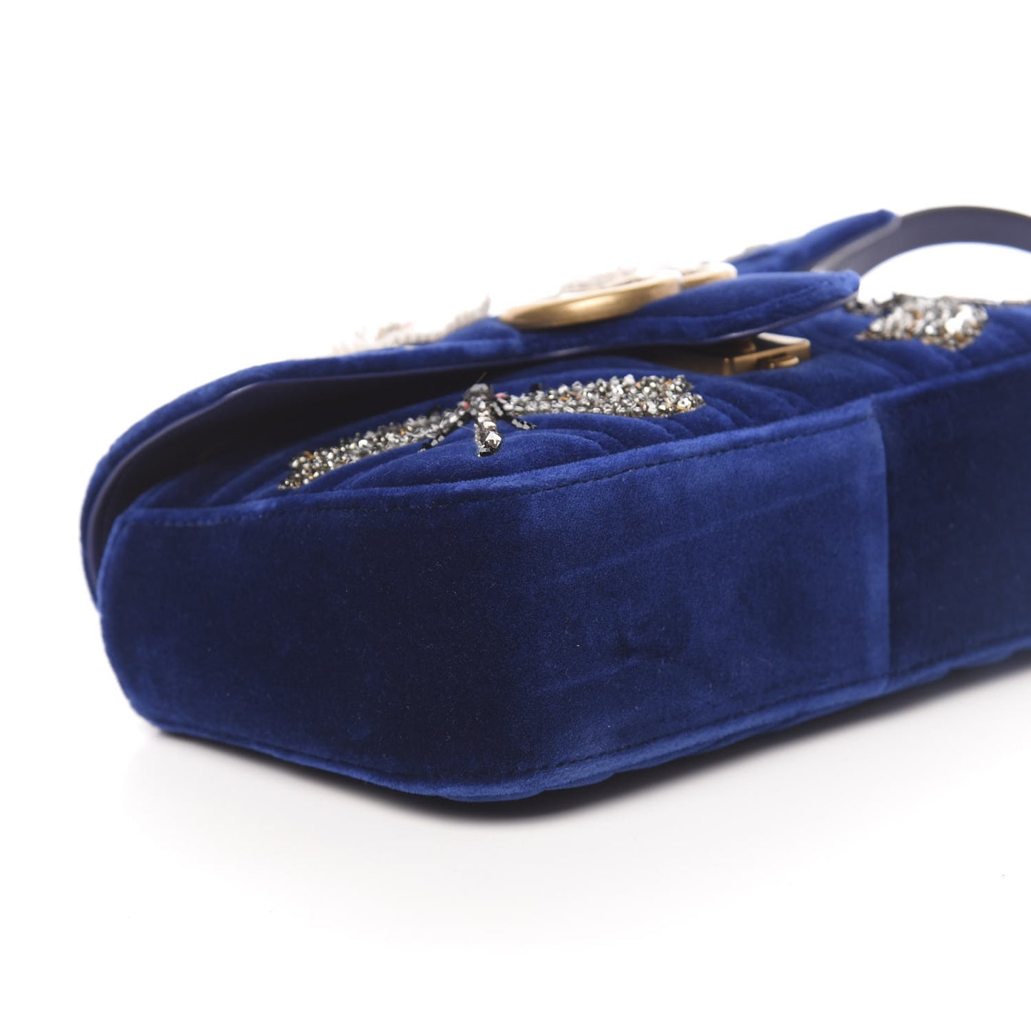 Velvet Matelasse Embroidered Mini GG Marmont Shoulder Bag Cobalt Blue