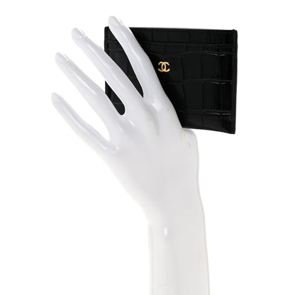 Chanel Calfskin Crocodile Embossed Crococo Card Holder Black 2 of 8