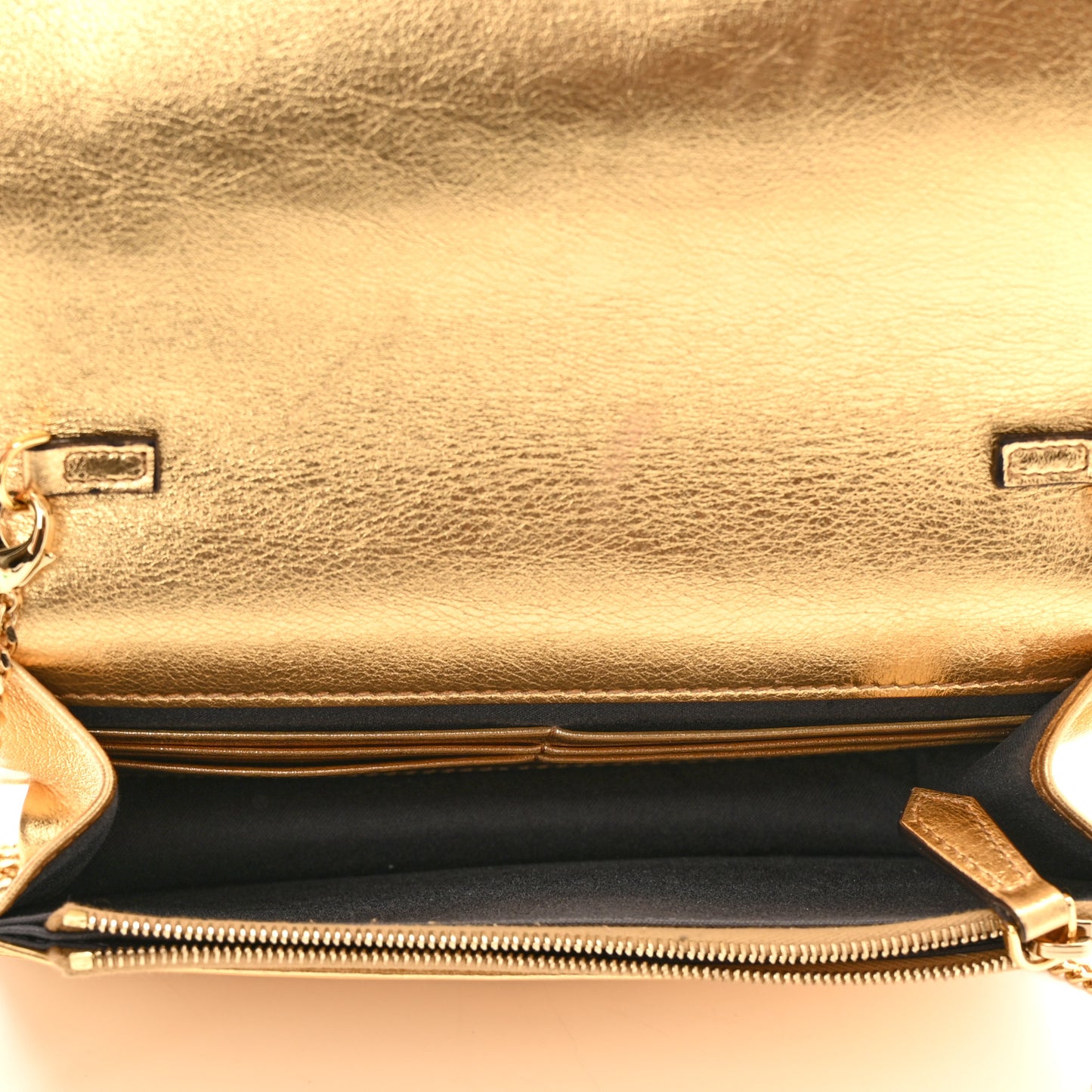 Vitello Catalan Mirror Flowerland Tube Wallet On Chain Gold
