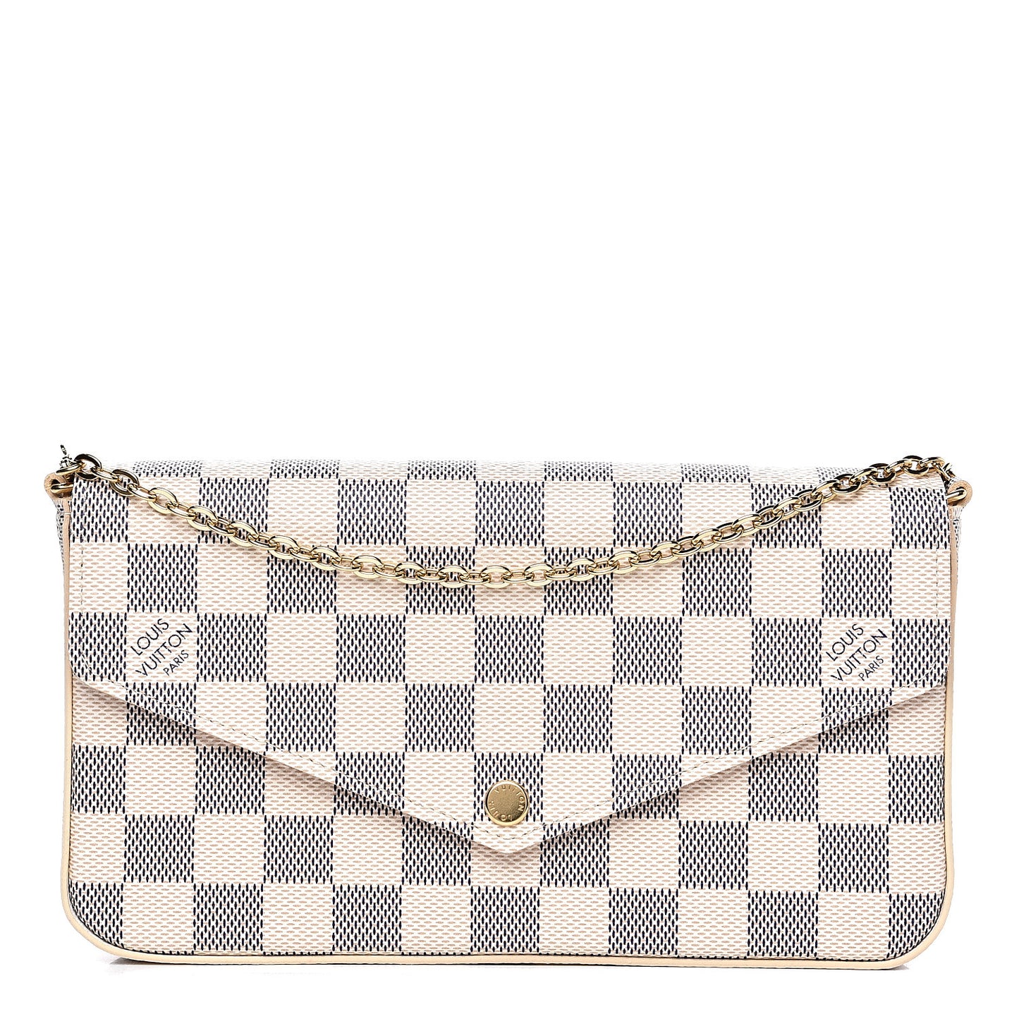 Damier Azur Pochette Felicie Chain Wallet Rose Ballerine