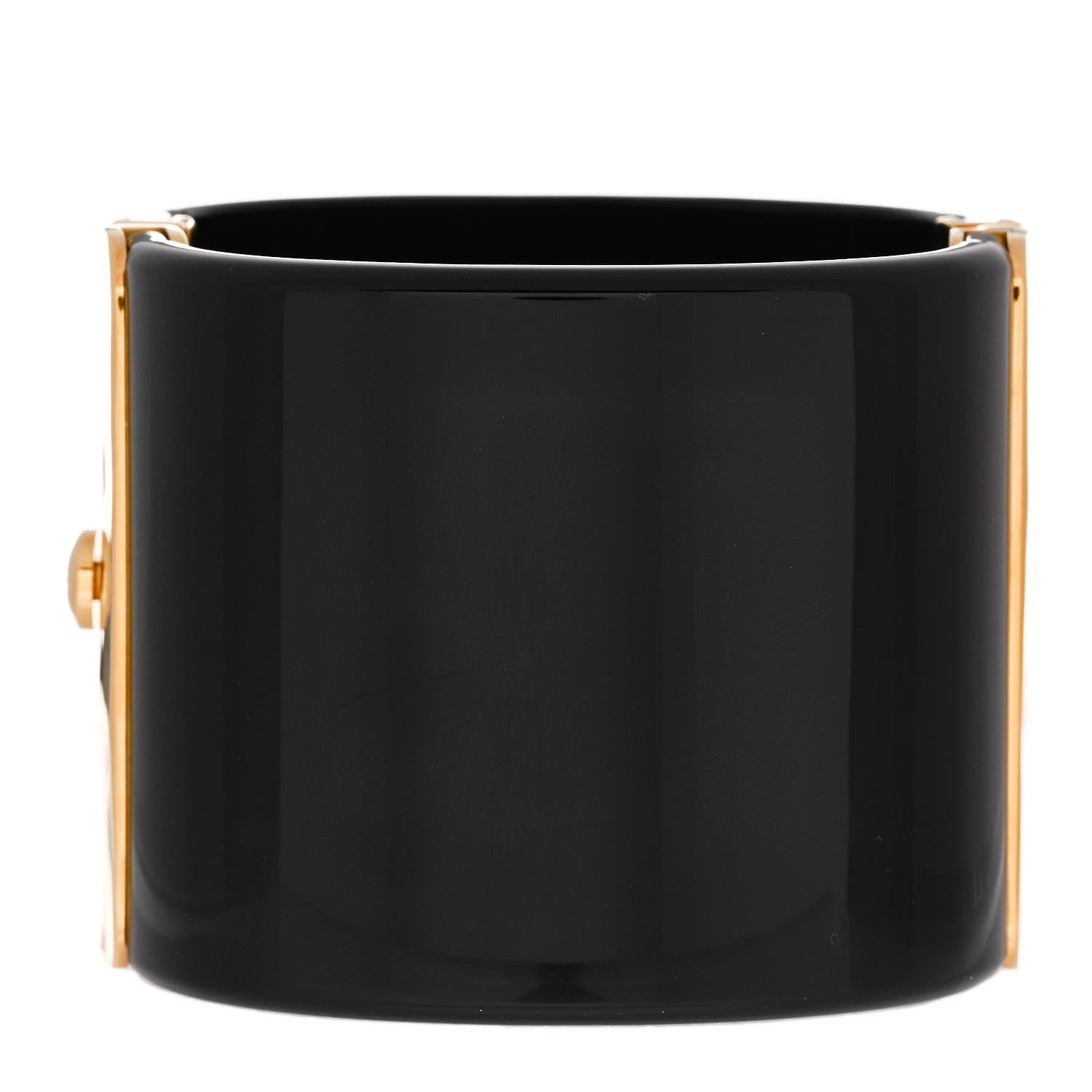 Chanel Resin CC Paris Button Cuff Bracelet Black Gold 3 of 5