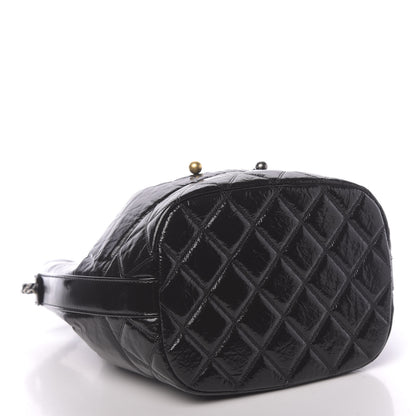 Chanel Shiny Aged Calfskin CC Chain Drawstring Bag Black 4 of 11