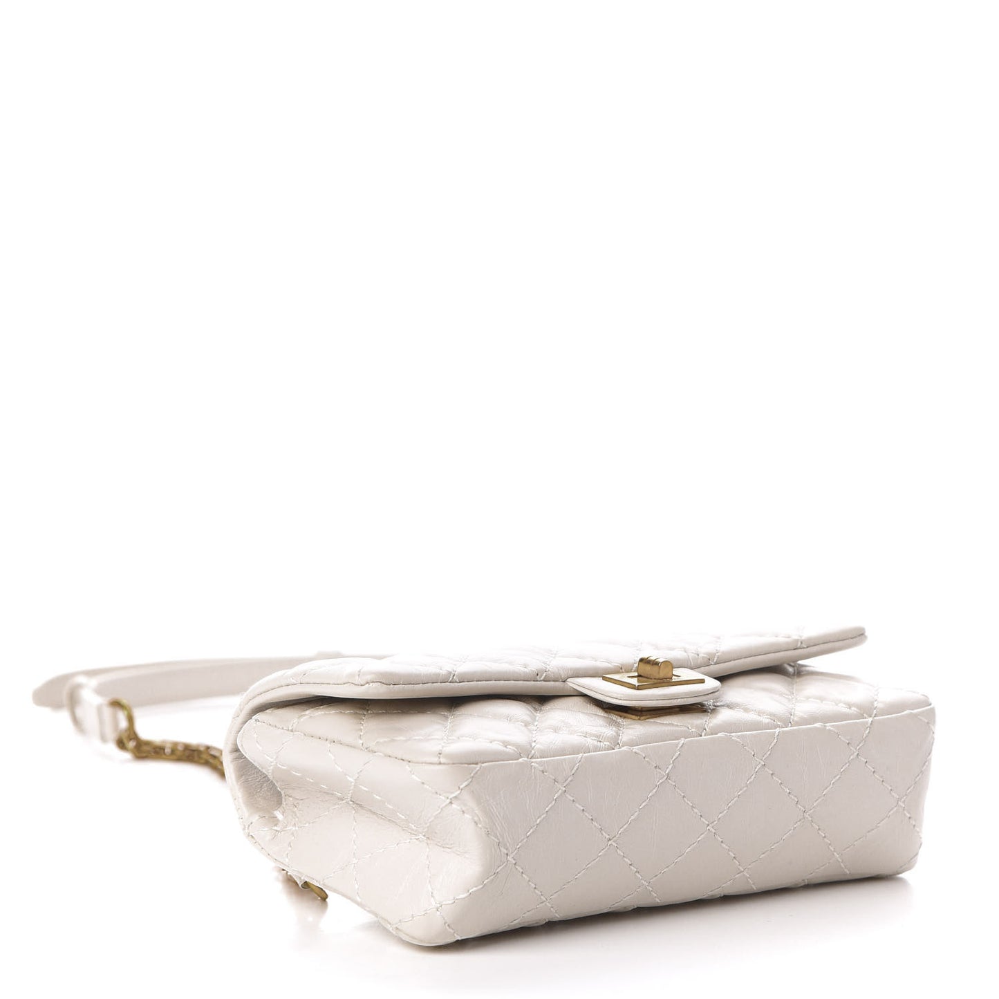 Aged Calfskin Quilted 2.55 Reissue Flap Belt Bag White