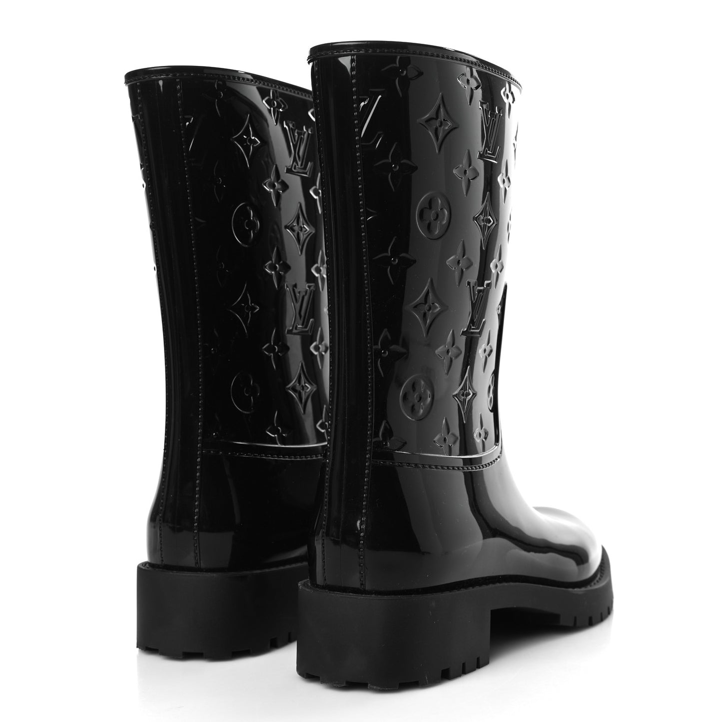 Rubber Embossed Monogram Drops Flat Half Boots 39 Black