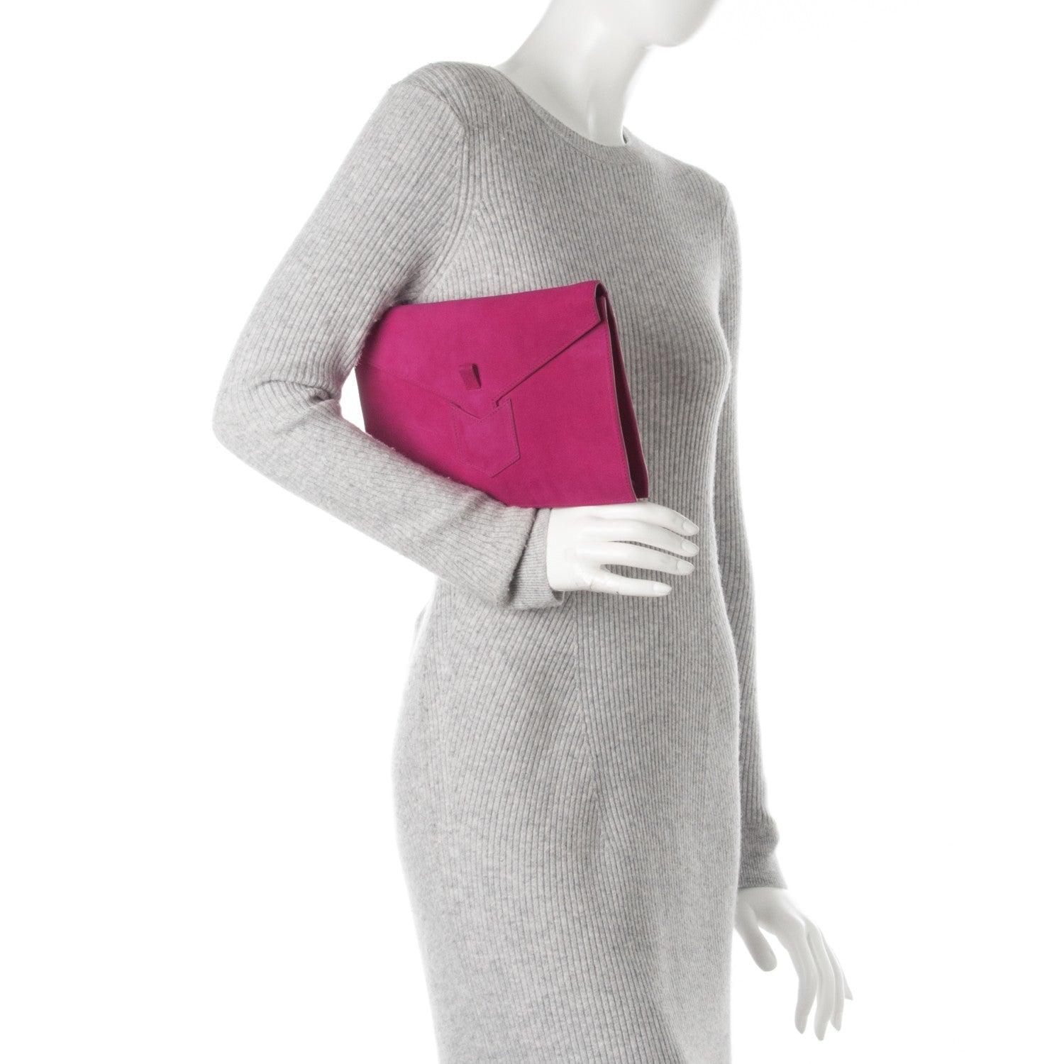 Saint Laurent Suede Y Envelope Clutch Fuchsia 2 of 7