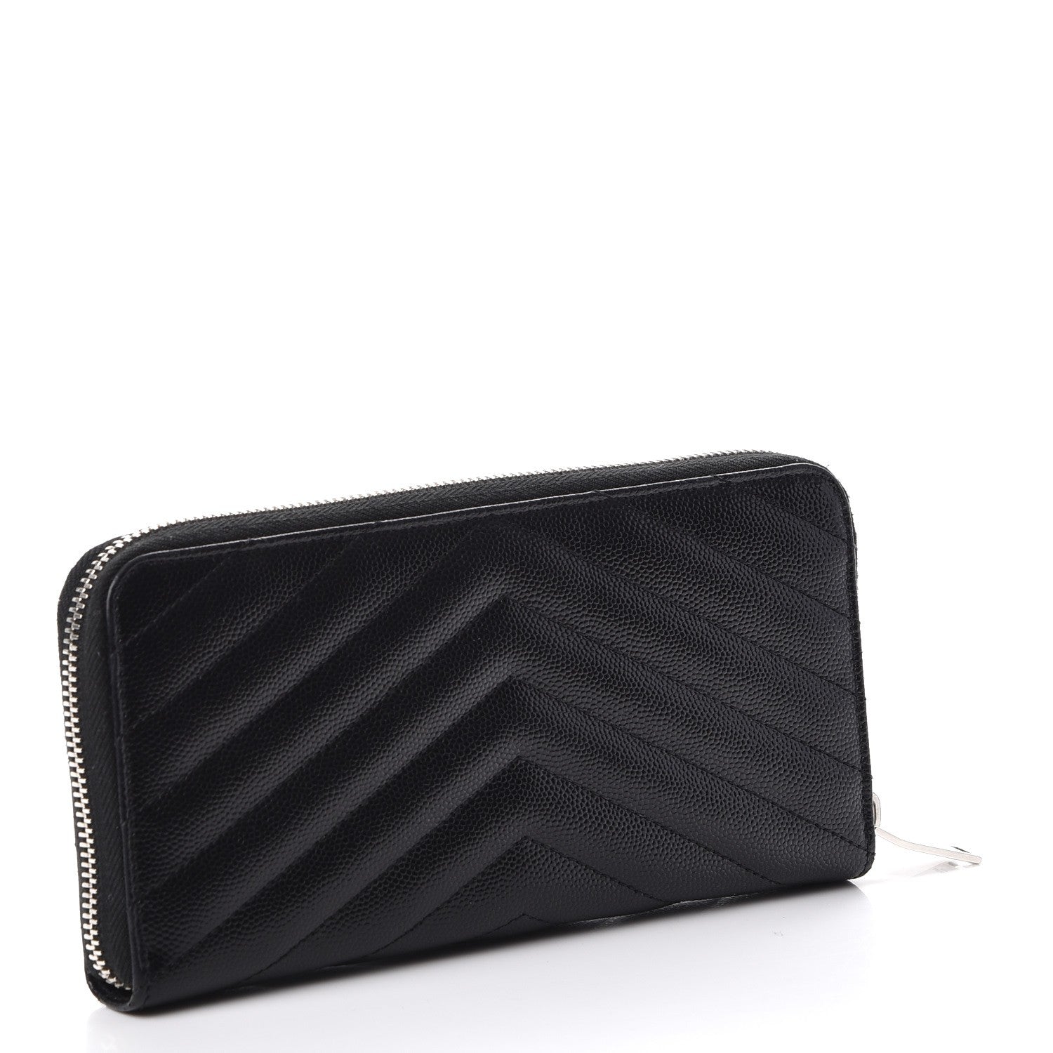 Saint Laurent Grain De Poudre Matelasse Chevron Monogram Zip Around Wallet Black 3 of 7