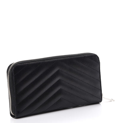 Saint Laurent Grain De Poudre Matelasse Chevron Monogram Zip Around Wallet Black 3 of 7