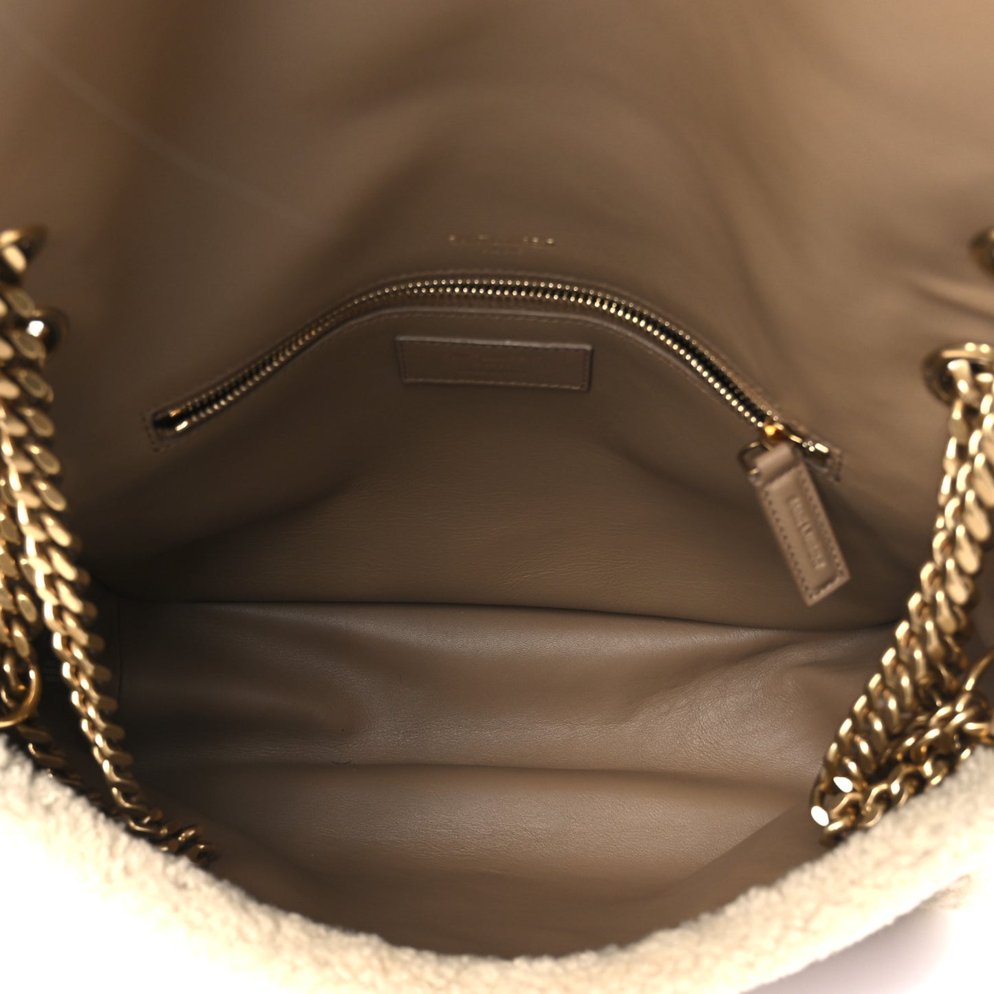 Nubuck Shearling Monogram Medium Niki Chain Satchel Ivory Natural Tan