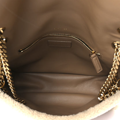 Saint Laurent Nubuck Shearling Monogram Medium Niki Chain Satchel Ivory Natural Tan 5 of 11