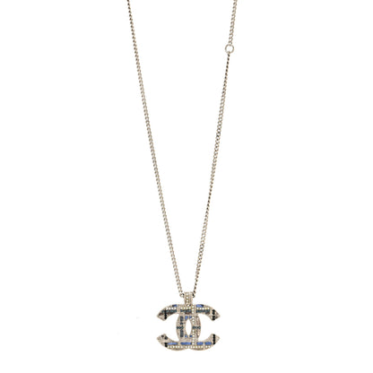 Chanel Crystal Pearl Tweed Effect CC Necklace Blue White 1 of 3