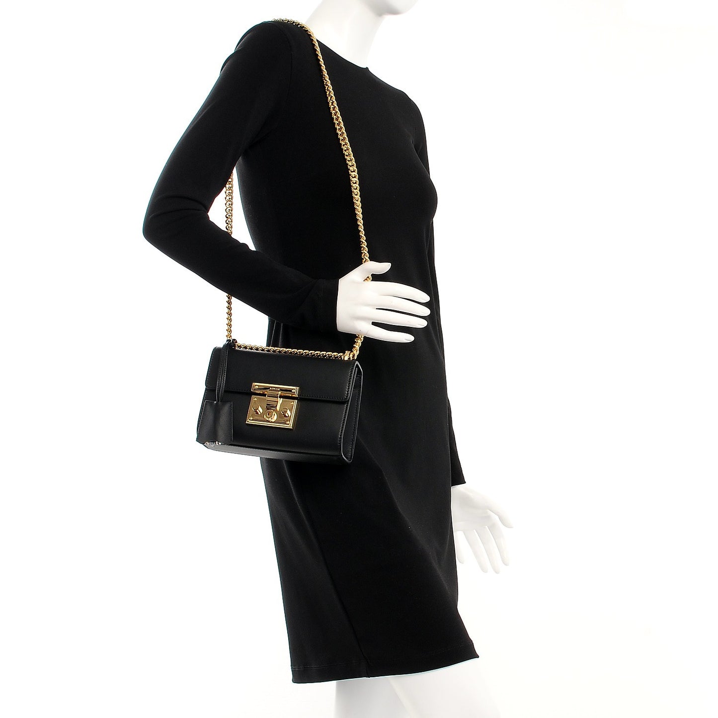 Calfskin Small Padlock Shoulder Bag Black