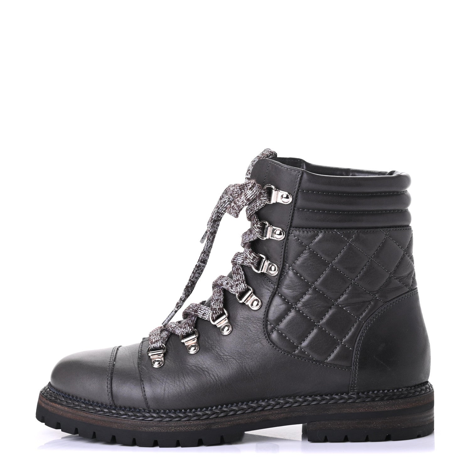 Chanel Lambskin Quilted Lace Up Boots 39.5 Grey 1 of 10