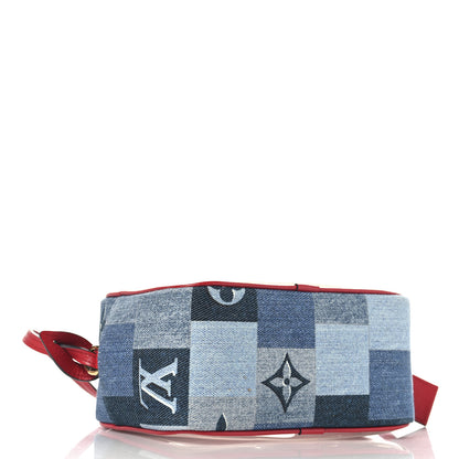 Louis Vuitton Denim Damier Monogram Patchwork PVC Beach Pouch Blue Rouge 4 of 9