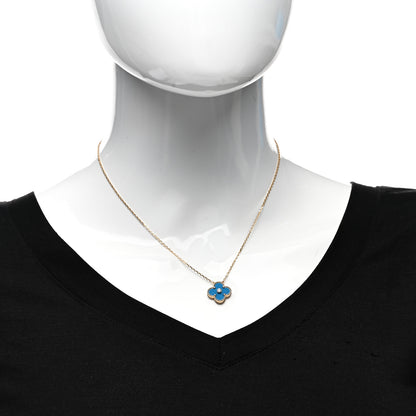 Van Cleef & Arpels 18K Yellow Gold Diamond Celestial Blue Sevres Porcelain Vintage Alhambra Pendant Necklace 2 of 4