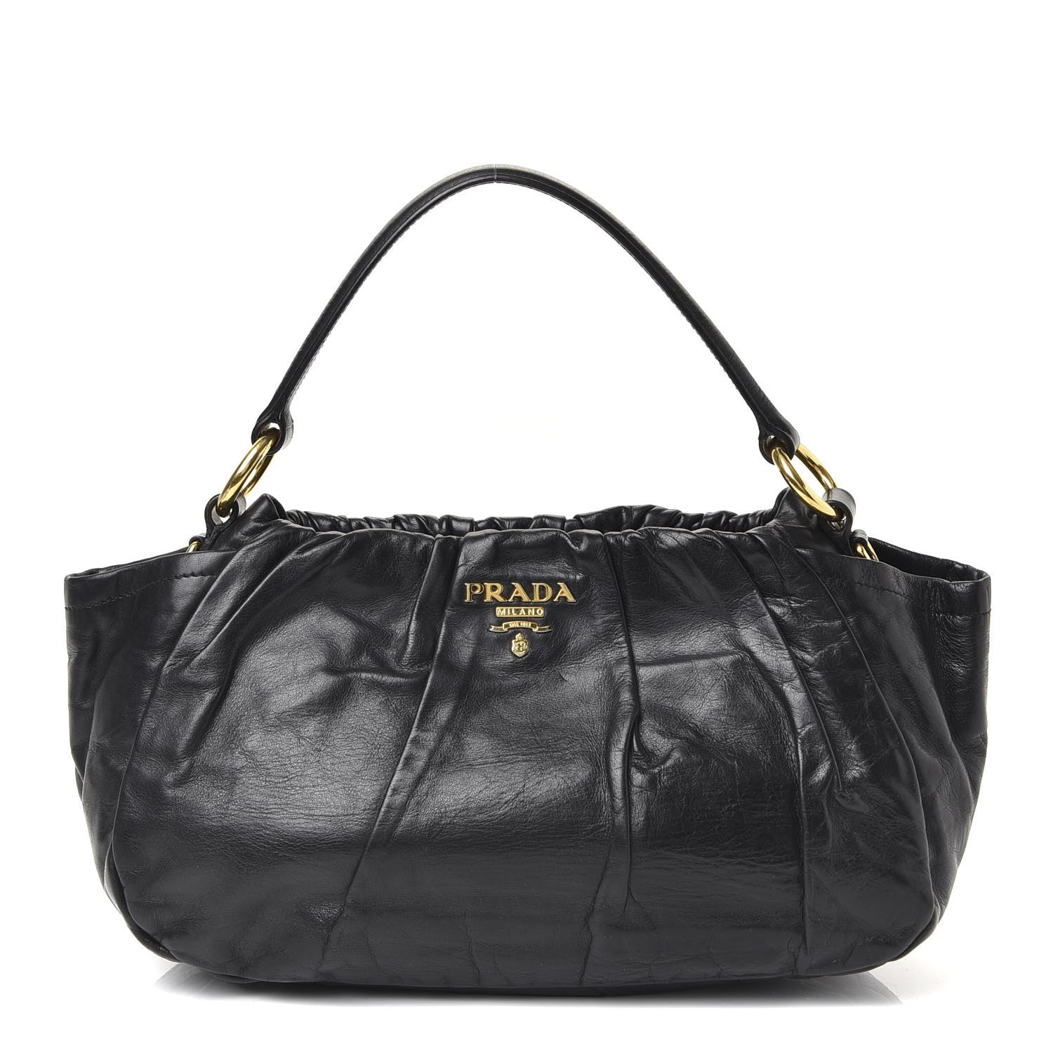 Prada Soft Calf Pleated Hobo Black 1 of 8