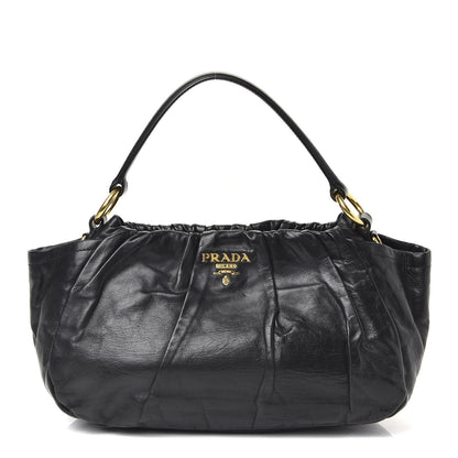 Prada Soft Calf Pleated Hobo Black 1 of 8