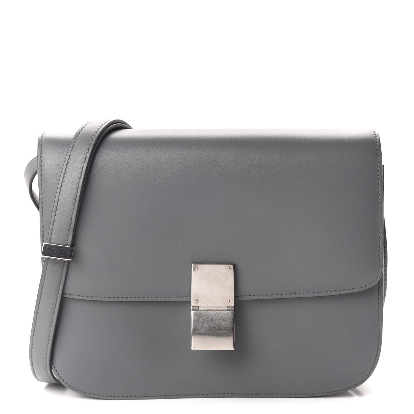 Box Calfskin Medium Classic Box Flap Bag Grey