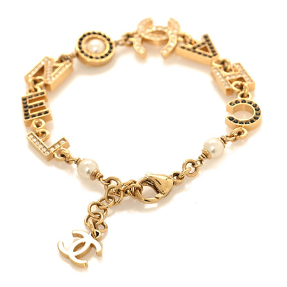 Chanel Crystal Pearl Logo Bracelet Black Gold 3 of 4