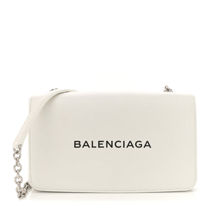 Balenciaga Pebbled Calfskin Logo Everyday Flap Chain Wallet White 1 of 12