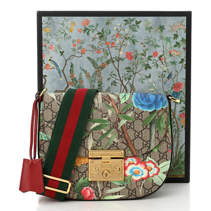 Gucci GG Supreme Monogram Tian Web Medium Padlock Messenger Shoulder Bag Beige Multicolor New Acero 12 of 12