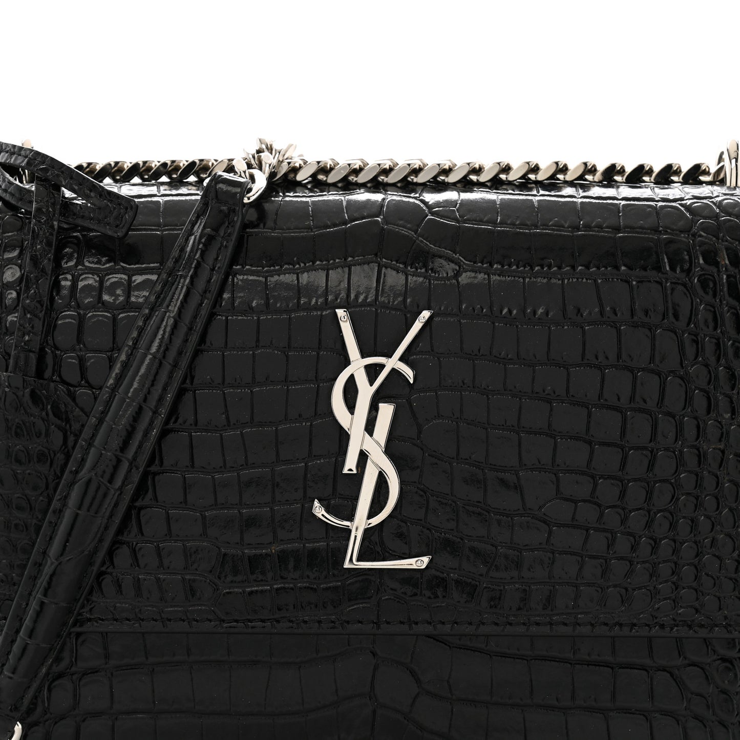 Calfskin Crocodile Embossed Medium Monogram Sunset Black