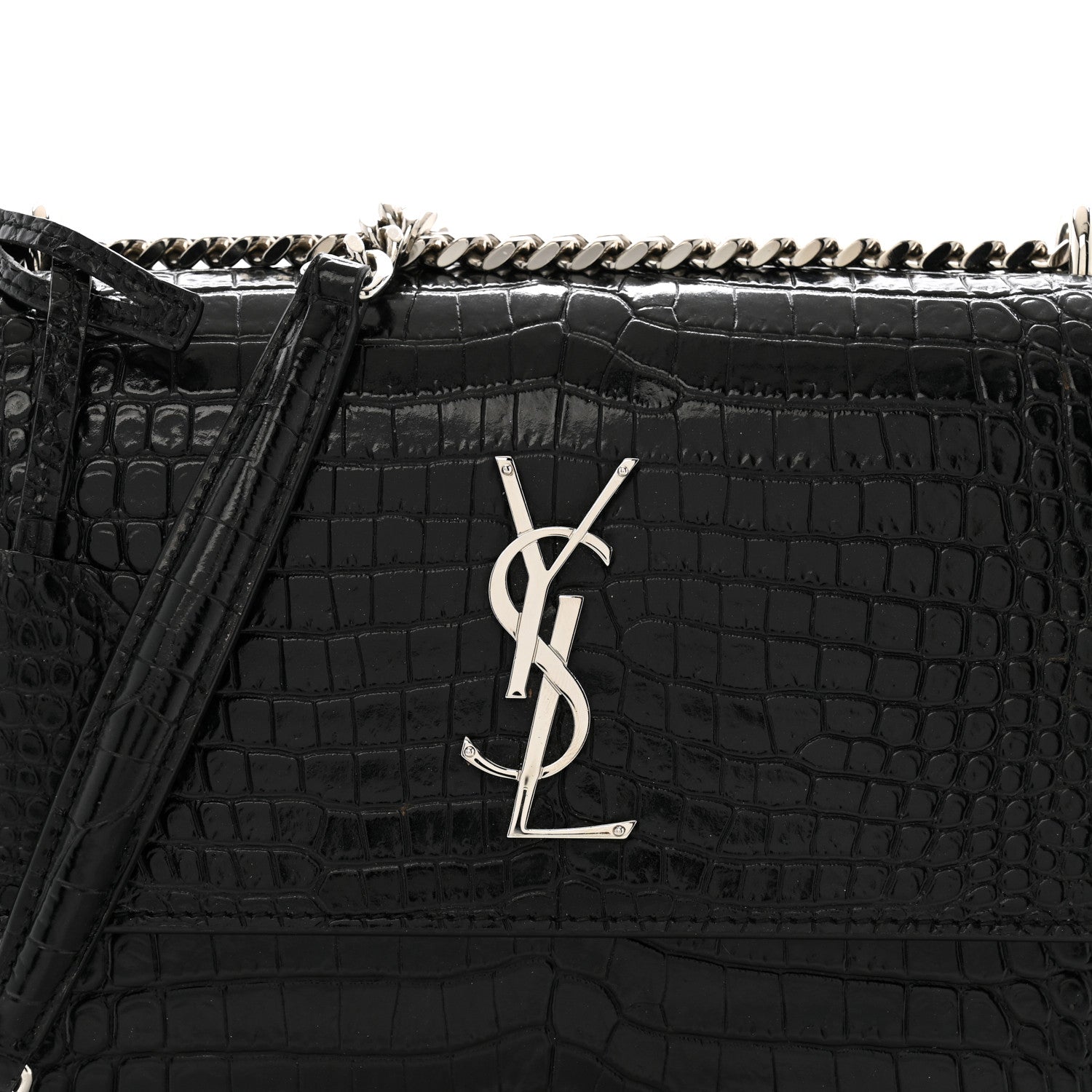 Saint Laurent Calfskin Crocodile Embossed Medium Monogram Sunset Black 9 of 12