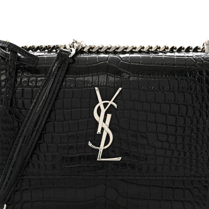 Saint Laurent Calfskin Crocodile Embossed Medium Monogram Sunset Black 9 of 12