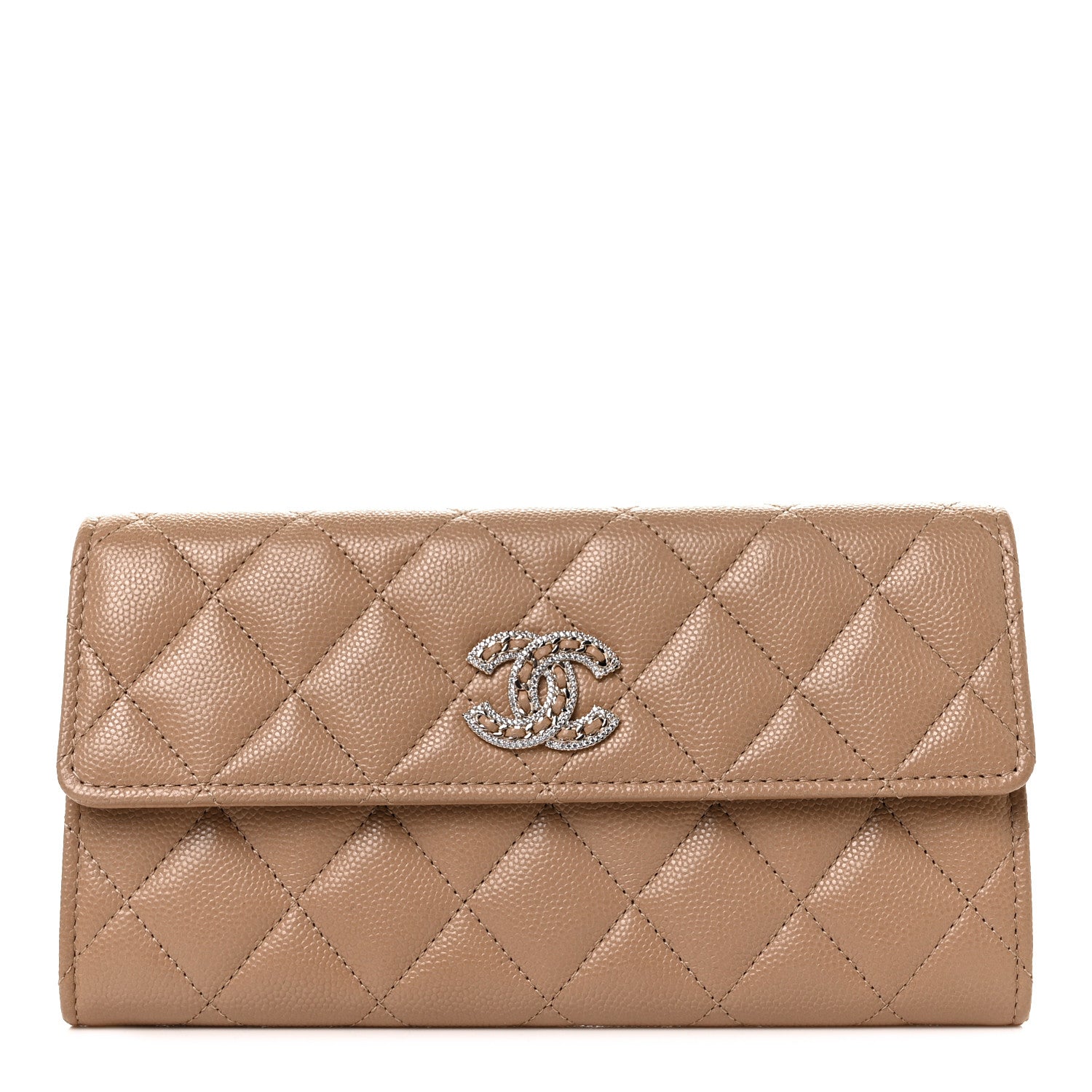 Chanel Caviar Quilted Crystal CC Large Gusset Flap Wallet Beige 1 of 10