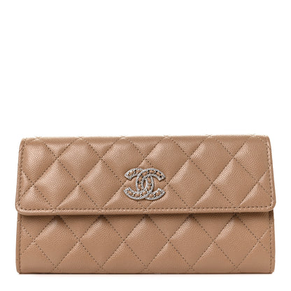 Chanel Caviar Quilted Crystal CC Large Gusset Flap Wallet Beige 1 of 10