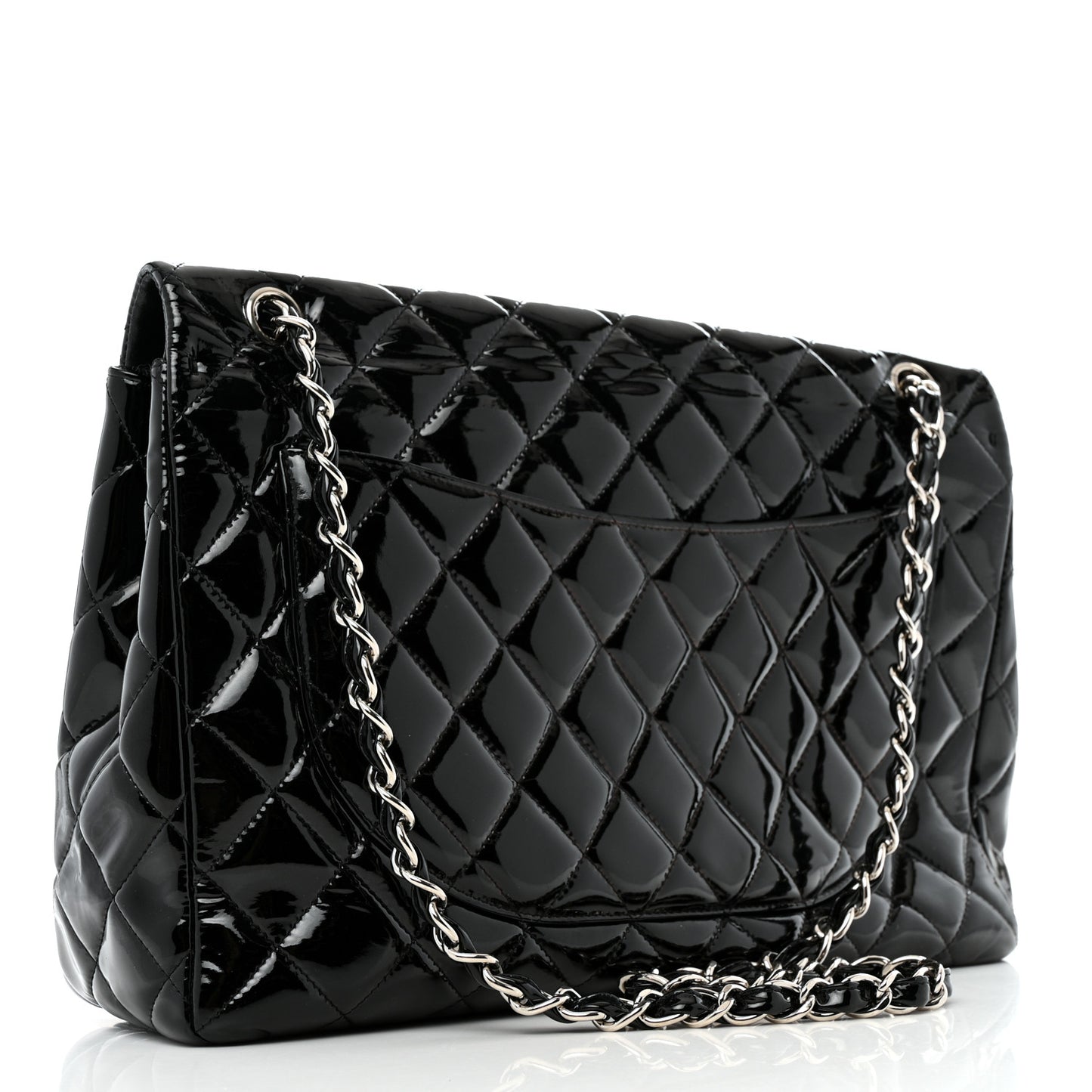 Patent Quilted Maxi Single Flap Black