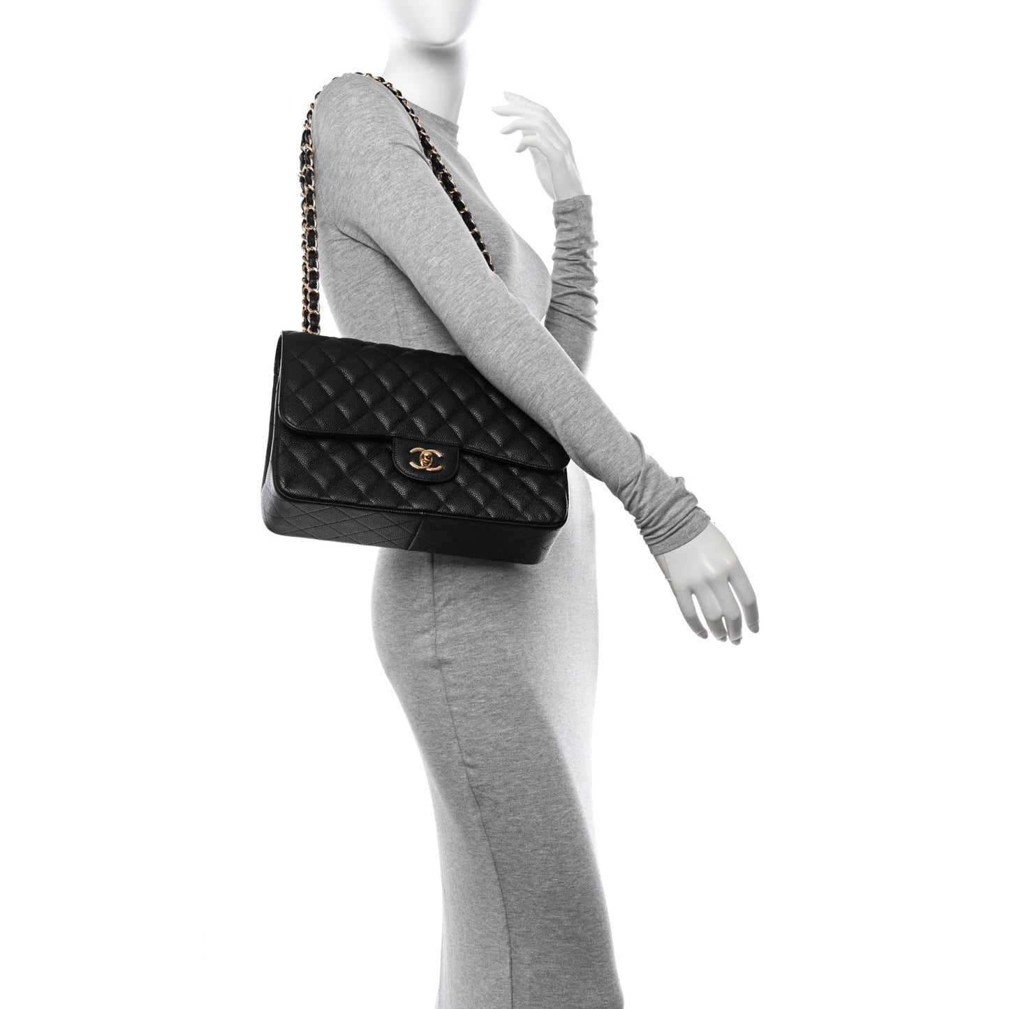 Caviar Quilted Jumbo Double Flap Black
