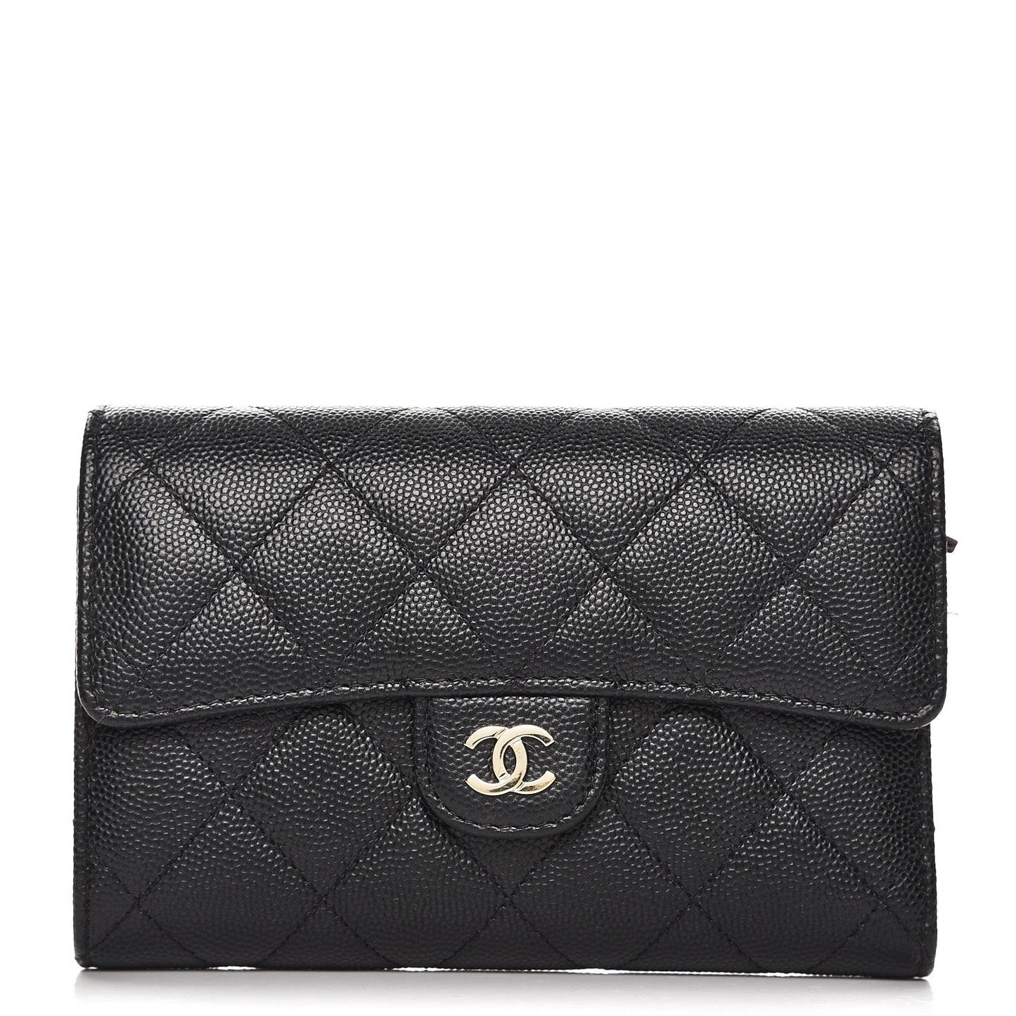 Caviar Quilted Small Flap Wallet Black