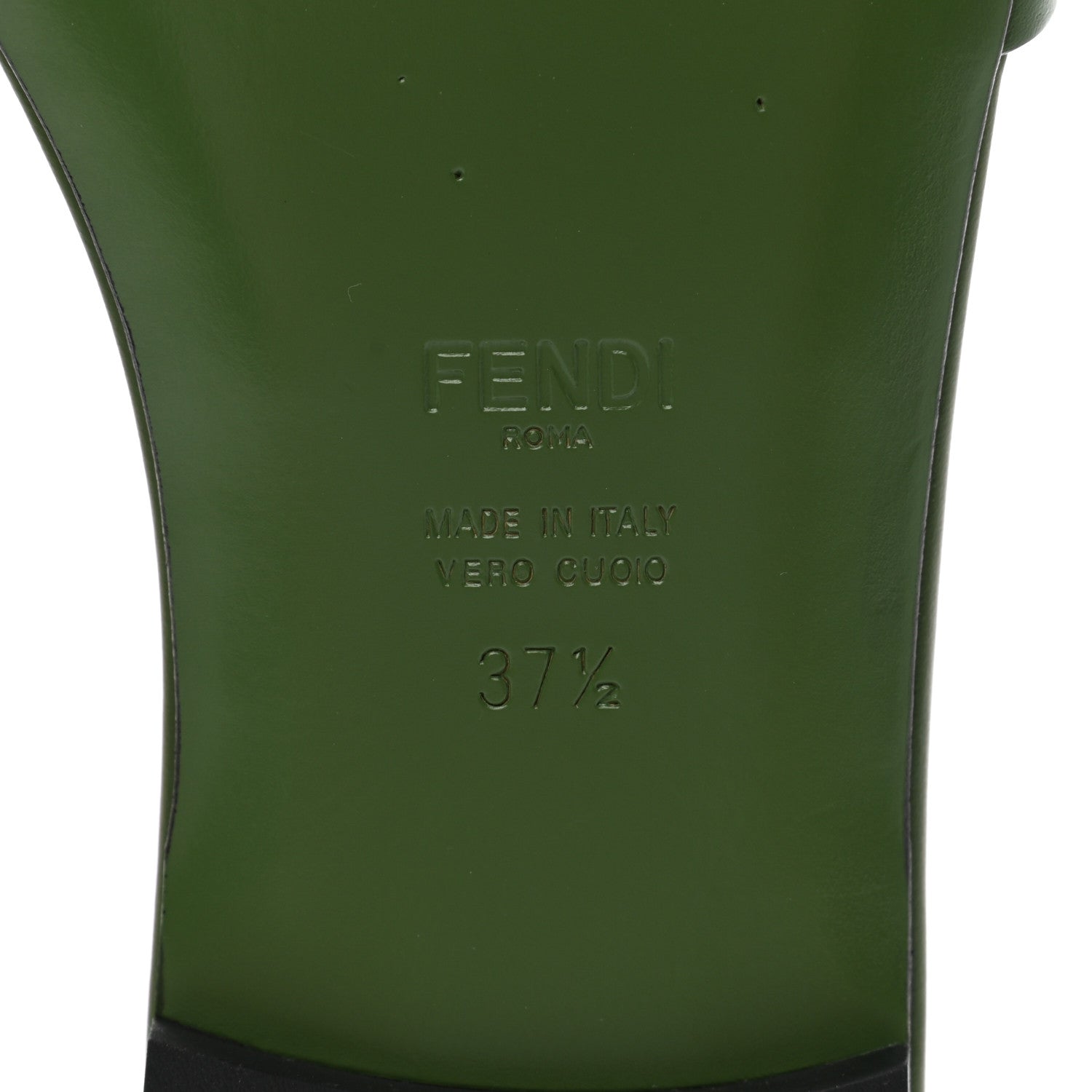 Fendi Vitello Cuoio Baguette Flat Slide Sandals 37.5 Verde 6 of 8