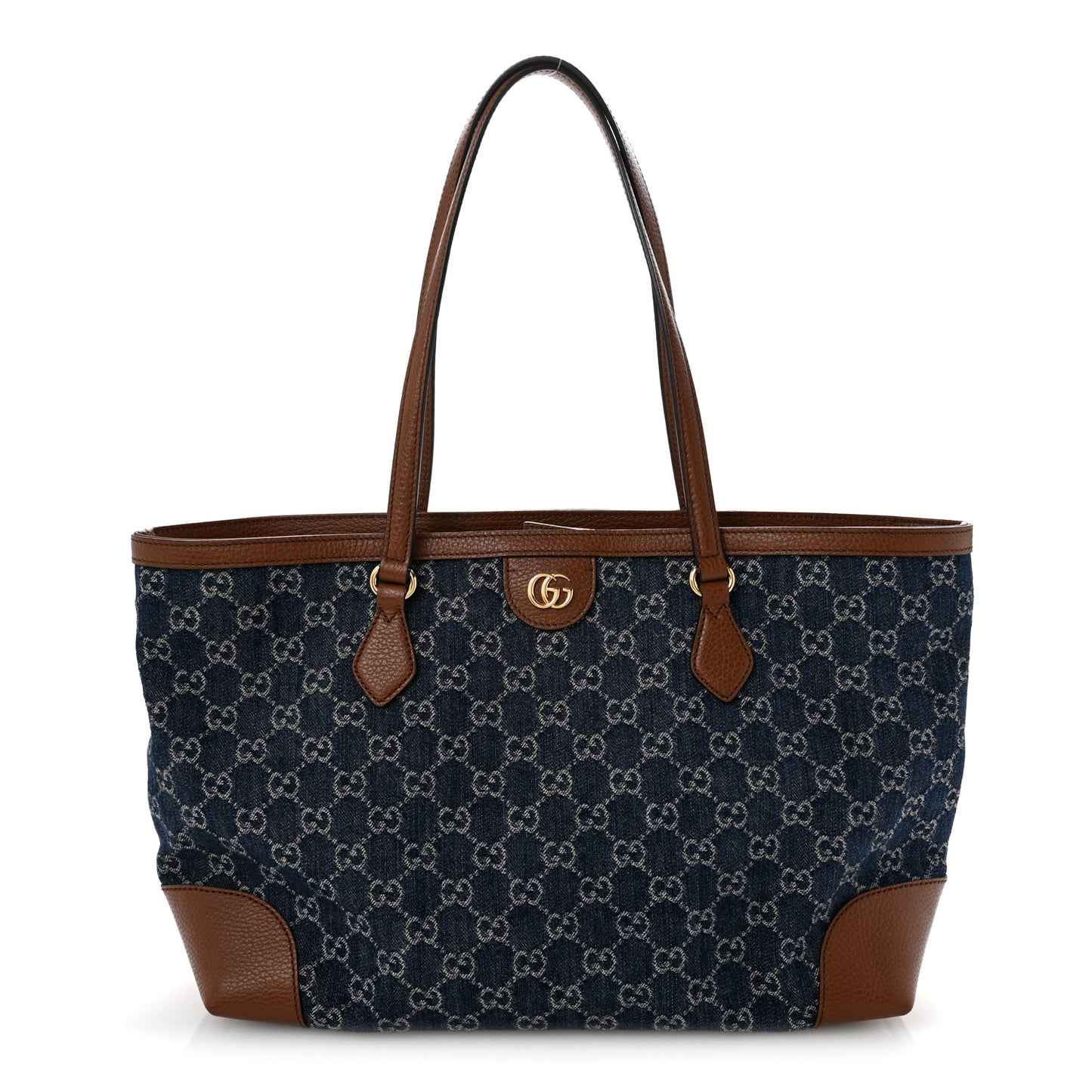 New Denim GG Monogram Medium Ophidia Shopping Tote Blue Tea Cuir