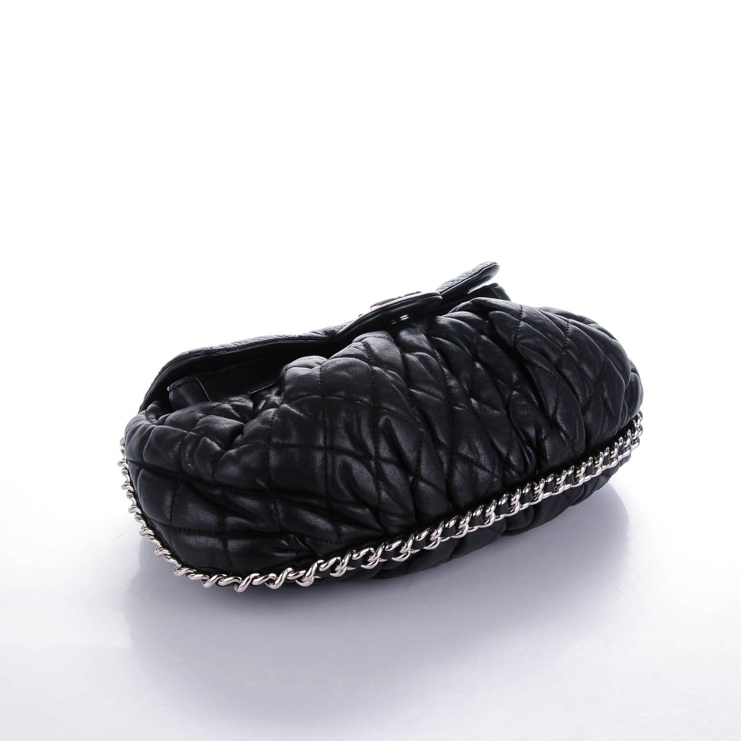 Washed Lambskin Quilted Medium Chain Around Messenger Black