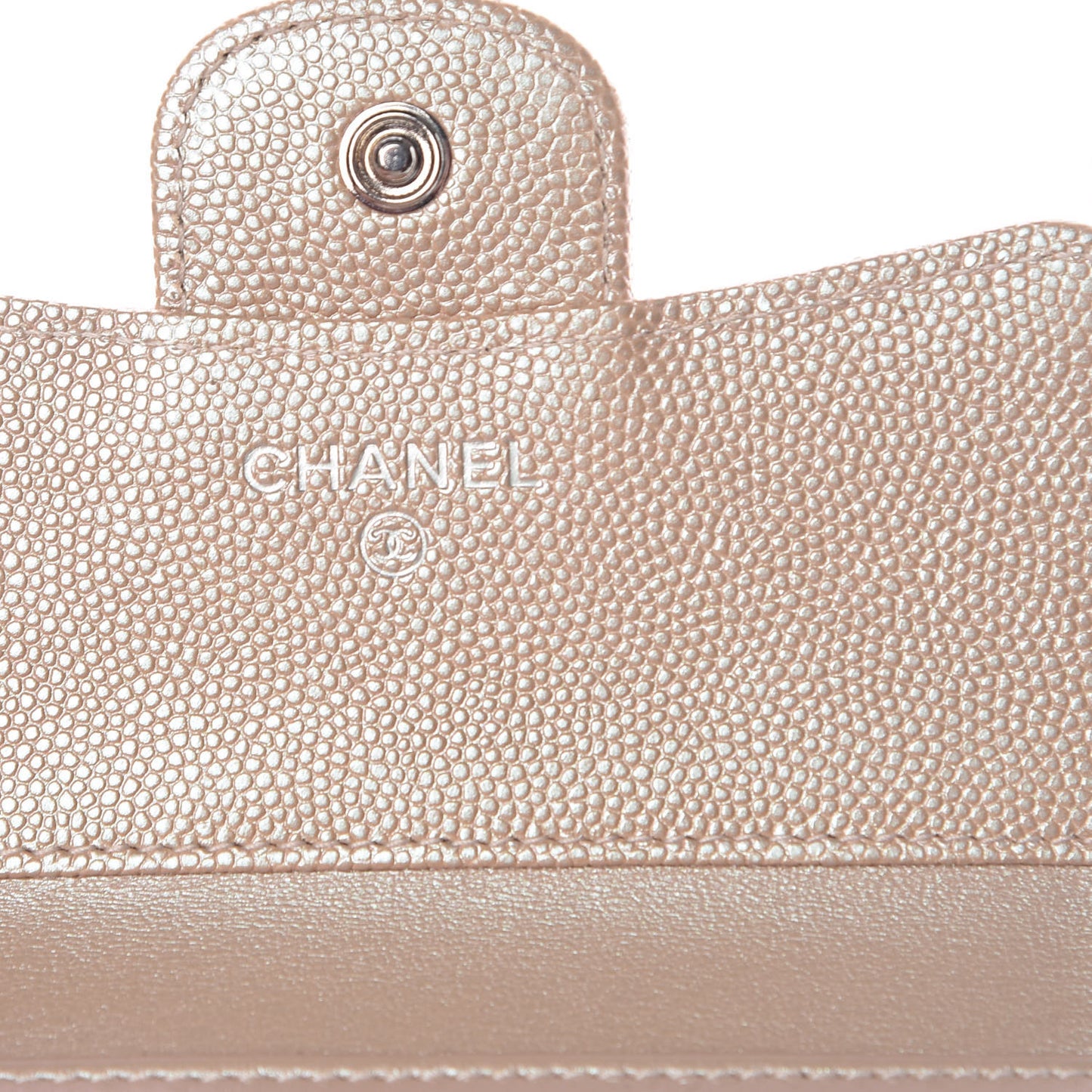 Metallic Caviar Chevron Quilted Compact Flap Wallet Light Gold