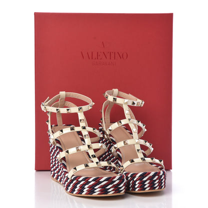 Valentino Garavani Patent Rockstud Ankle Strap Torchon Espadrille Caged 25/95mm Wedge Sandals 37 Light Ivory 11 of 11
