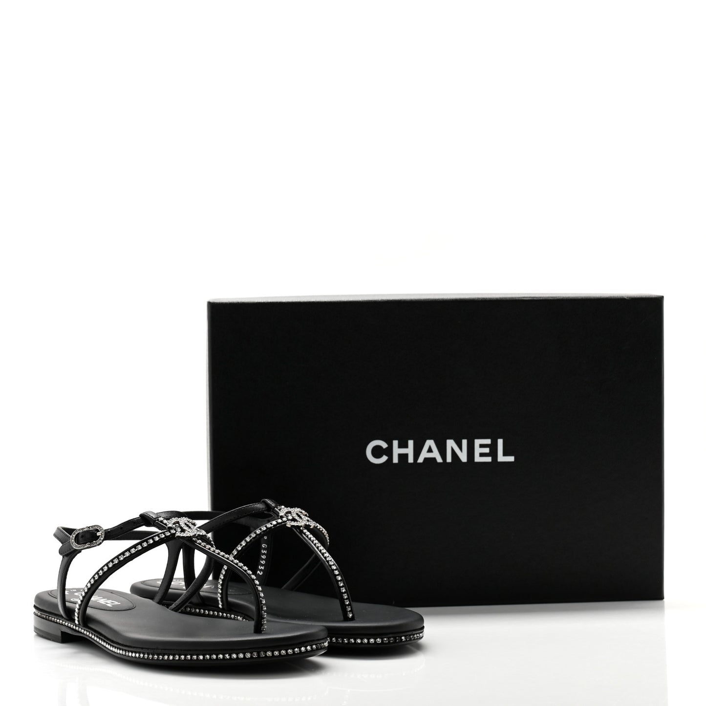 Lambskin Strass CC Thong Sandals 36 Black