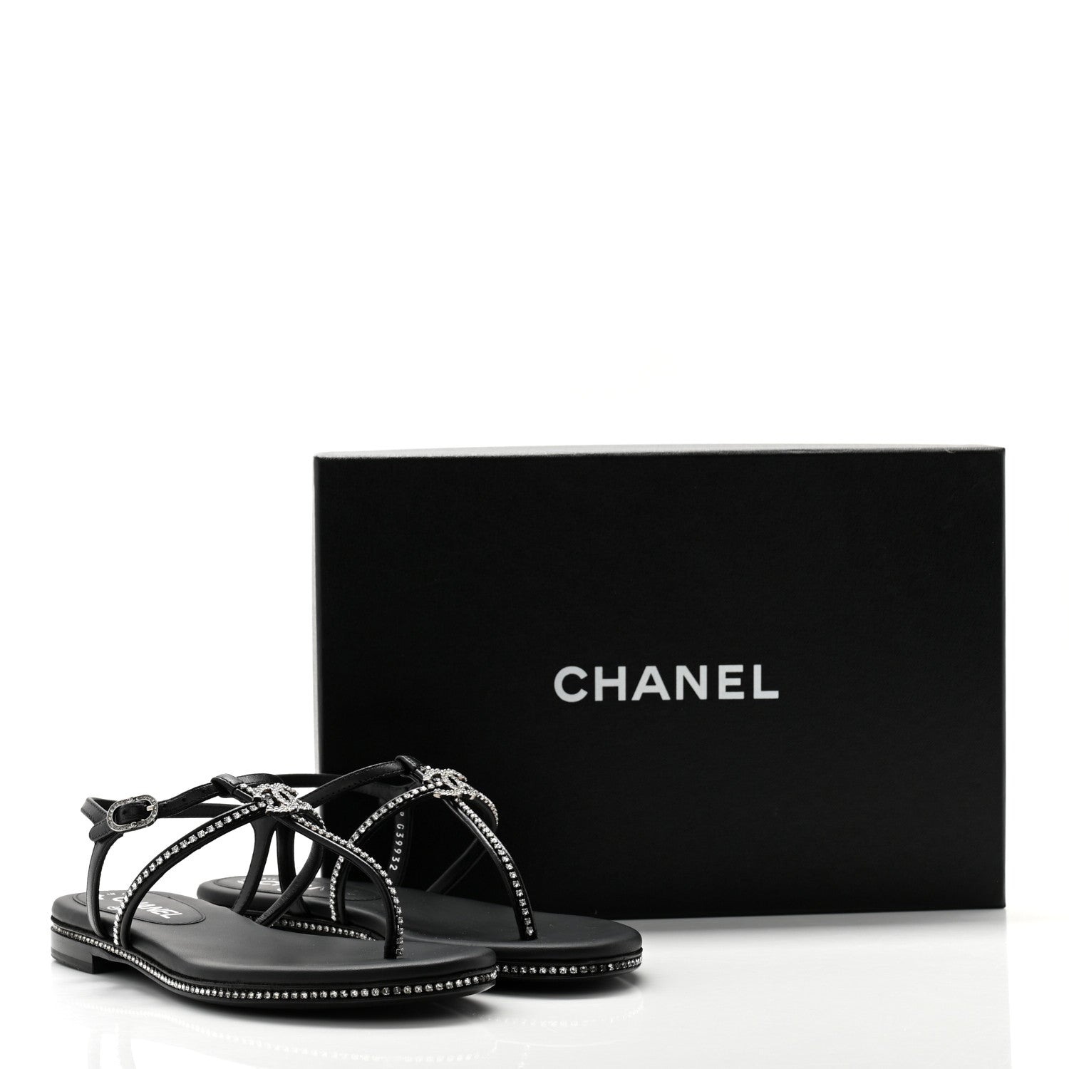 Chanel Lambskin Strass CC Thong Sandals 36 Black 9 of 9
