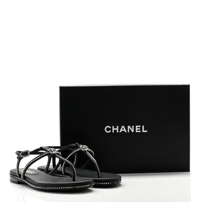 Chanel Lambskin Strass CC Thong Sandals 36 Black 9 of 9
