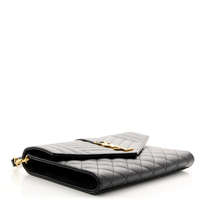 Saint Laurent Grain De Poudre Textured Mixed Matelasse Triquilt Monogram Clutch Black 4 of 11