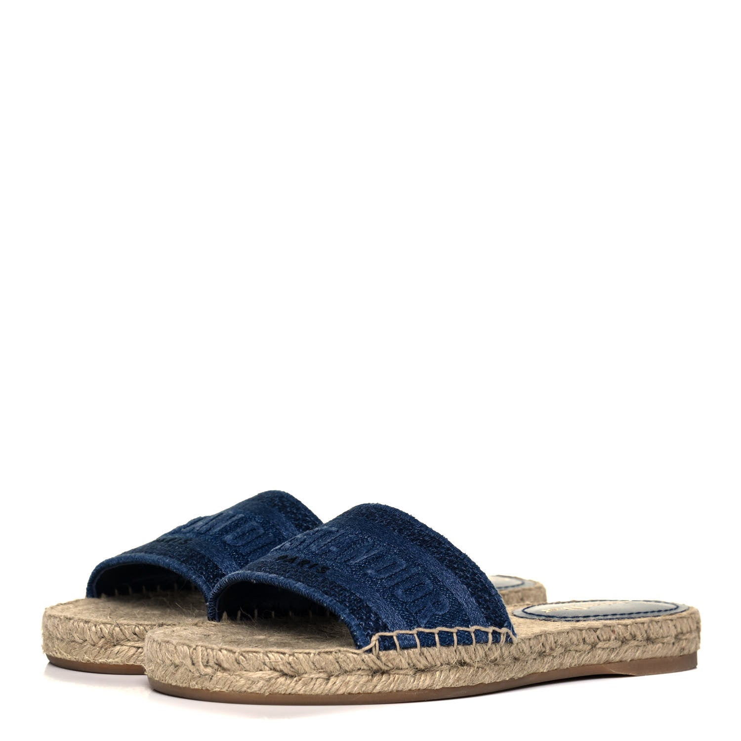 Christian Dior Denim Embroidered Granville Espadrille Flat Slide Sandals 36 Blue 3 of 8