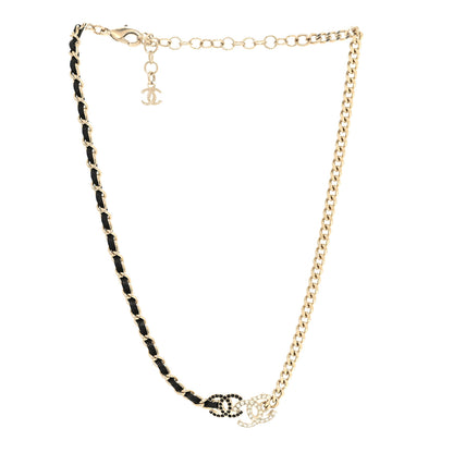 Chanel Metal Lambskin Crystal Double CC Short Necklace Black Gold 3 of 5