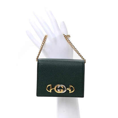 Gucci Grainy Calfskin Zumi Chain Card Case Wallet Vintage Green 3 of 8