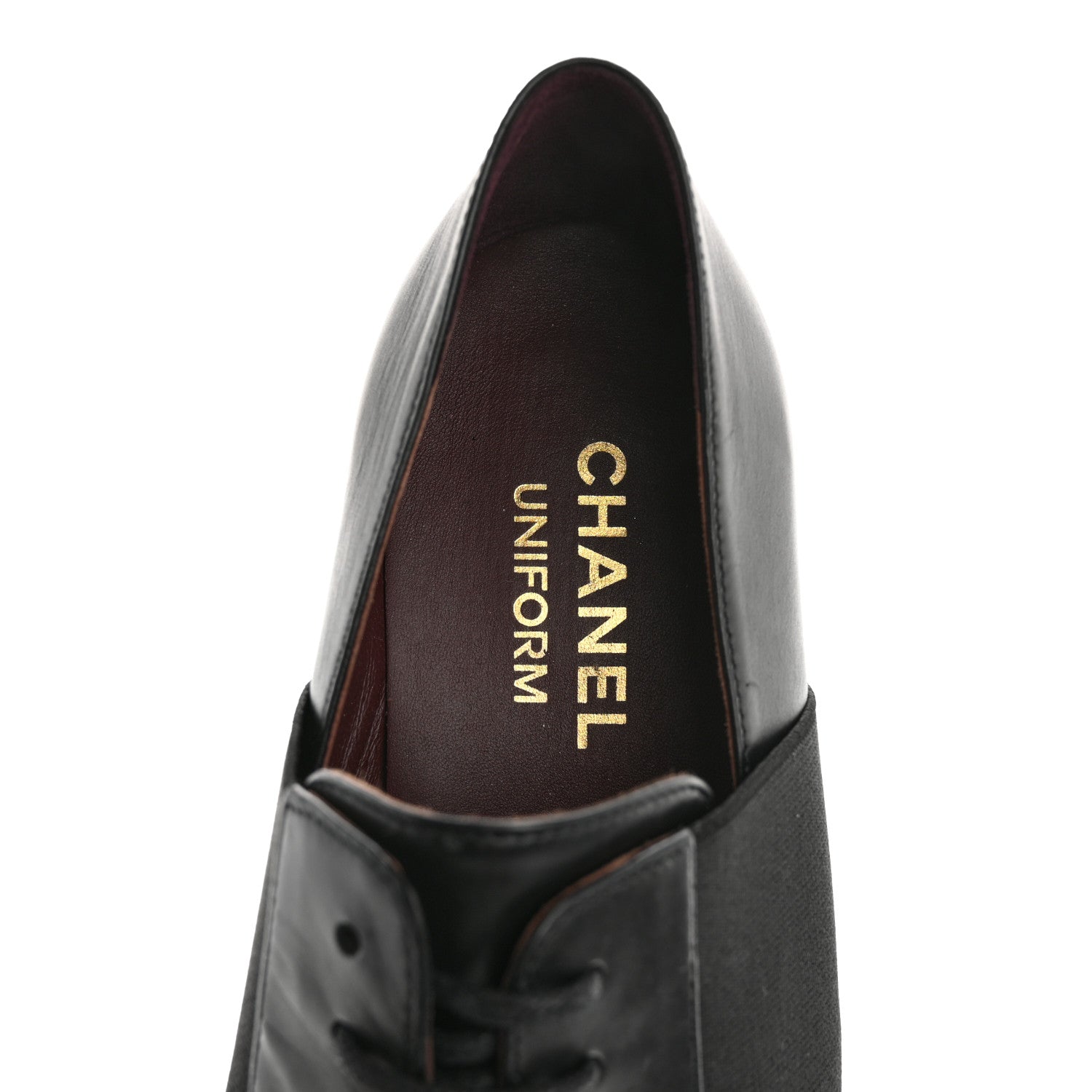 Chanel Calfskin Elastic Lace Up Cap Toe CC Loafers 38.5 Black 7 of 11