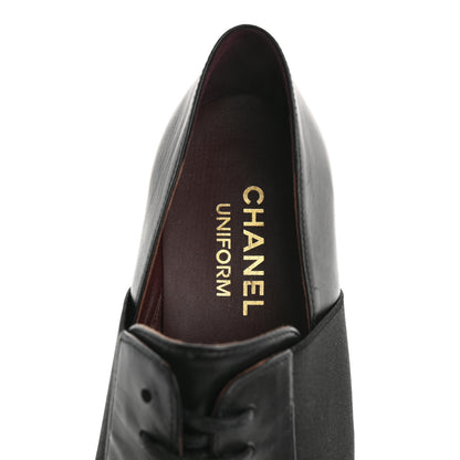 Chanel Calfskin Elastic Lace Up Cap Toe CC Loafers 38.5 Black 7 of 11