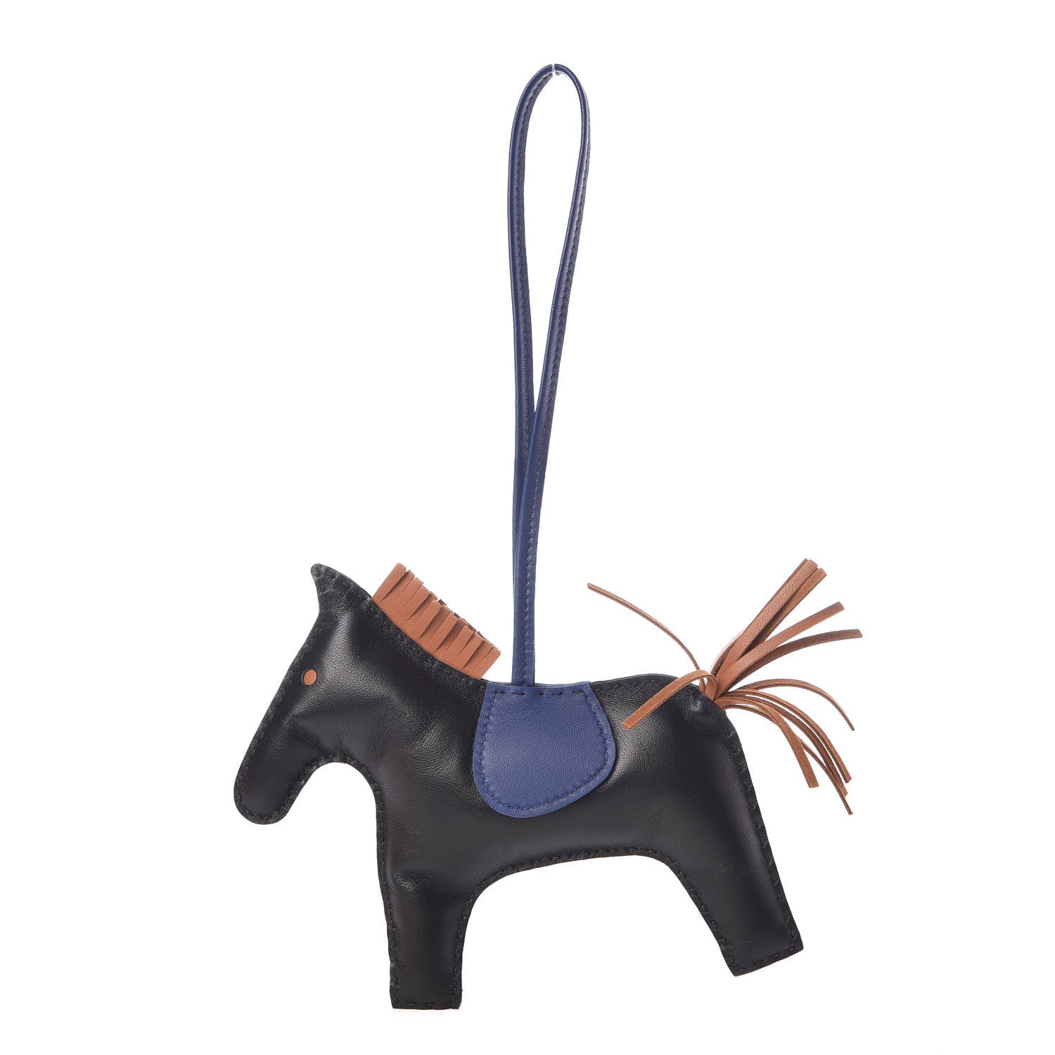 Hermes Milo Lambskin Grigri Rodeo Horse Bag Charm GM Black Bleu Saphir Gold 1 of 5