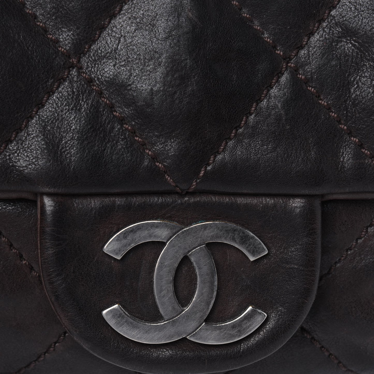 Calfskin Quilted Modern Chain Flap Brown