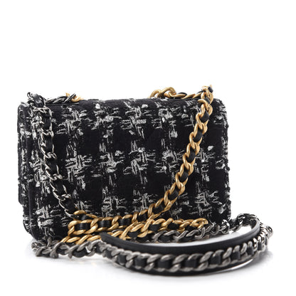 Chanel Tweed Quilted Chanel 19 Wallet On Chain WOC Black Silver Ecru 3 of 12
