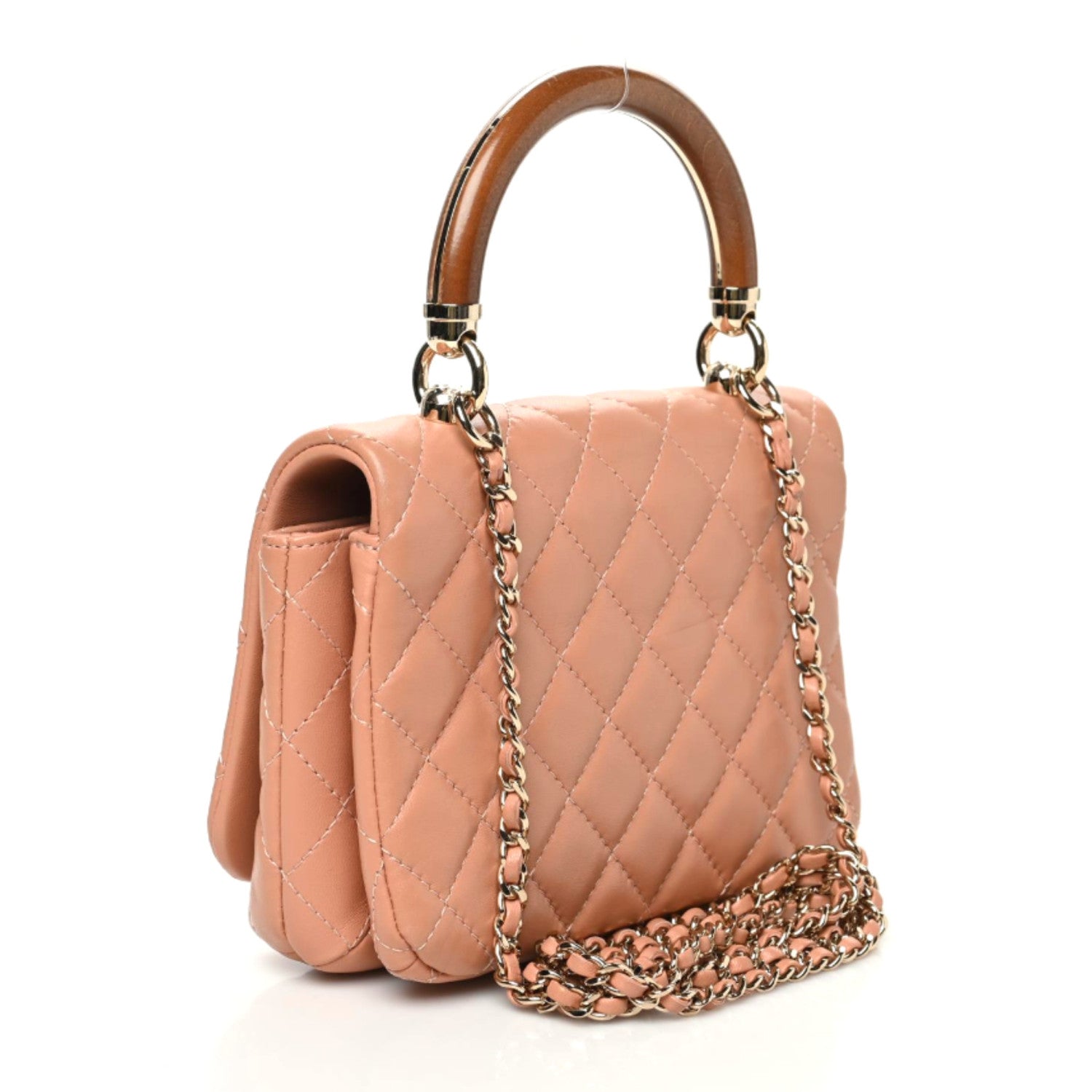 Chanel Lambskin Quilted Wood Mini Coco Handle Flap Beige 3 of 10